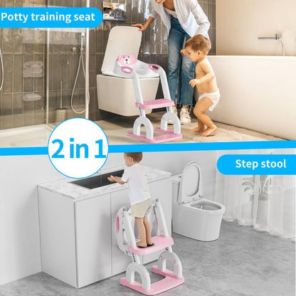 KYYOKE Toilettensitz Kinder mit Treppe, 2-in-1 Toilettentrainer, Rose