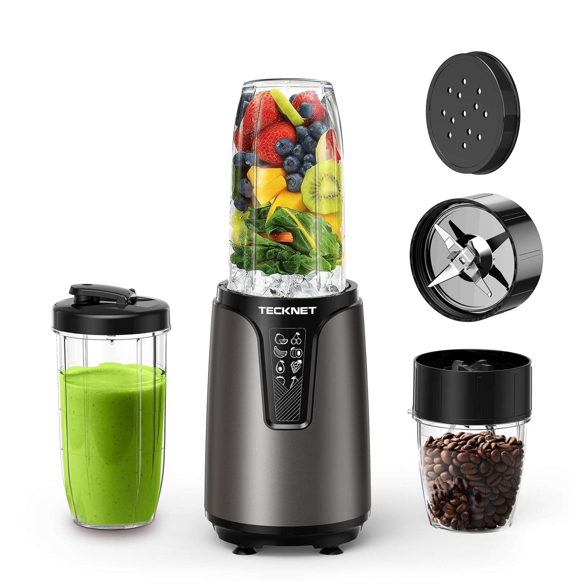 TECKNET Smoothie Maker PC-2110, 1000 W Standmixer mit 2 Bechern, Kreuzklingen aus Edelstahl, für Smoothies to go