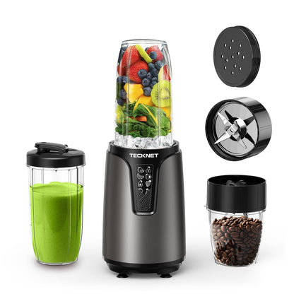 TECKNET Smoothie Maker PC-2110, 1000 W Standmixer mit 2 Bechern, Kreuzklingen aus Edelstahl, für Smoothies to go