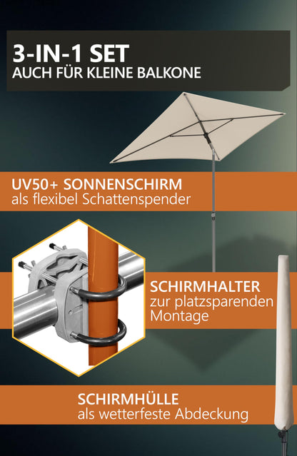 4smile SunnyShade Plus Sonnenschirm Balkon Set, 200 x 125 cm, Beige