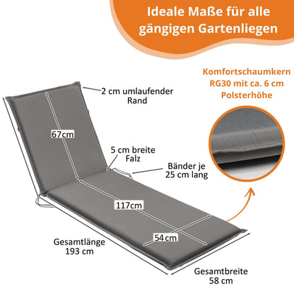 sleepling Liegenauflage Gartenliege 190x58 cm, waschbar, anthrazit