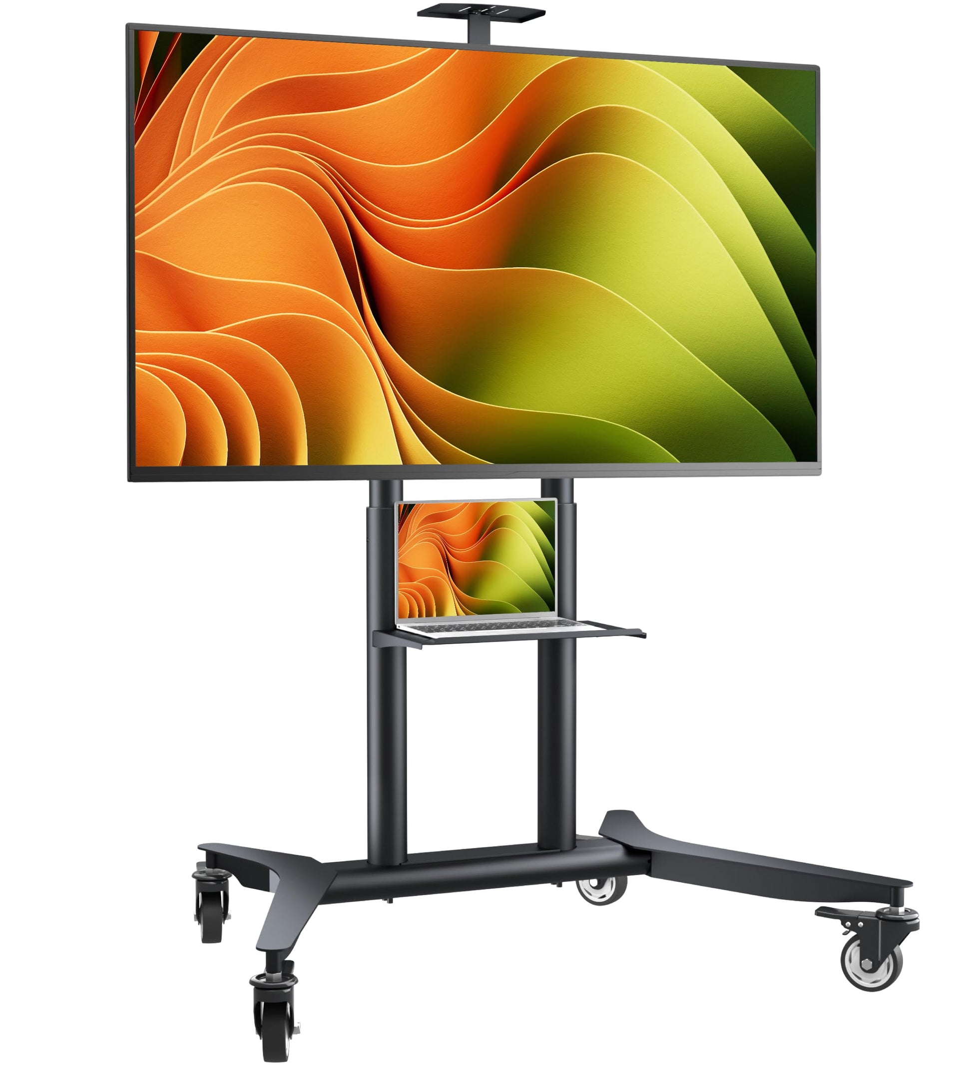 ONKRON TS1871-B Rollbarer TV Ständer 55-90 Zoll - Schwarz. Schwarzer, mobiler TV-Bodenständer. Hält Bildschirme 55-90 Zoll flexibel.