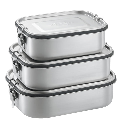 SILBERTHAL Brotdose Edelstahl Lunchbox mit Fächern – 3er Set. Edelstahlbehälter mit Trennfächern für Aufbewahrung und Transport von Mahlzeiten.
