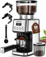 Aigostar Elektrische Kaffeemühle mit Kegelmahlwerk, 52 Mahlstufen in Silber mit digitalem Display