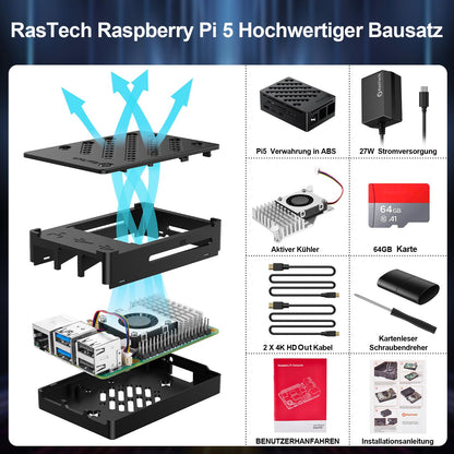 RasTech Raspberry Pi 5 8GB Kit – 64GB Edition mit Active Cooler