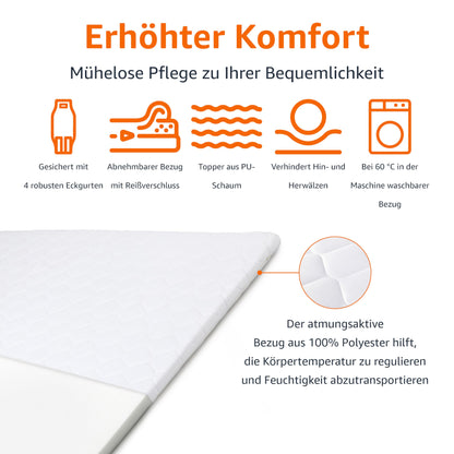Amazon Basics Komfort Schaumstoff Matratzenauflage – 6cm 140x200cm Weiss