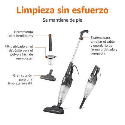 Amazon Basics Stielstaubsauger 2-in-1 mit Kabel, ECO-Motor, Schwarz