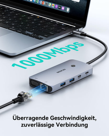 MOKiN USB-C Docking Station 9-in-1 mit Dual HDMI 4K, DisplayPort, VGA