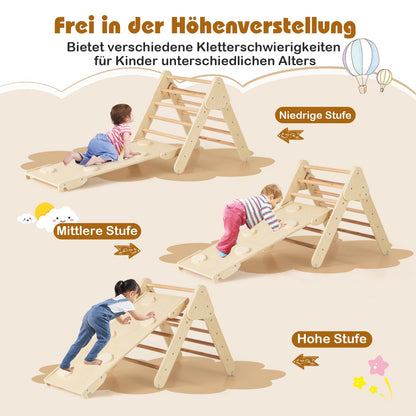 COSTWAY Kletterdreieck 4-in-1 Klettergerüst Indoor - Holzfarbe