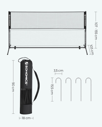 SONGMICS Badminton-Netz 3 m höhenverstellbar, tragbar, schwarz