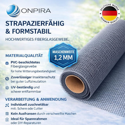 ONPIRA Fliegengitter Fiberglas schwarz, Insektenschutz, 120 x 10 m
