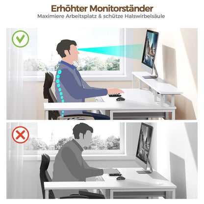 Seventable Eckschreibtisch L-Form mit LED & Steckdose – Weiss