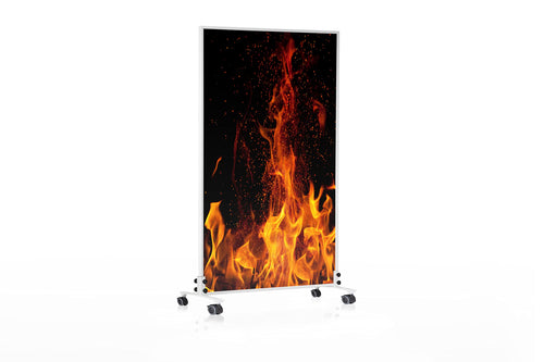 Könighaus Bild Infrarotheizung Standgerät 1200W - Lagerfeuer Motiv. Heizt Räume mit Infrarotwärme.