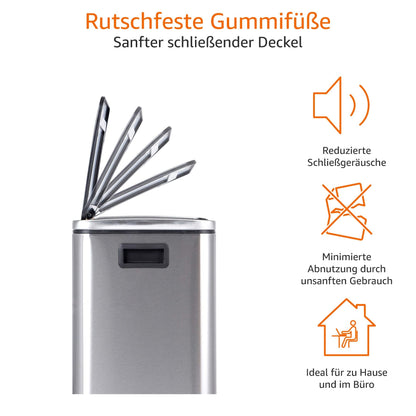 Amazon Basics 30L Rechteckig Doppel-Mülleimer Pedal – Edelstahl Silber