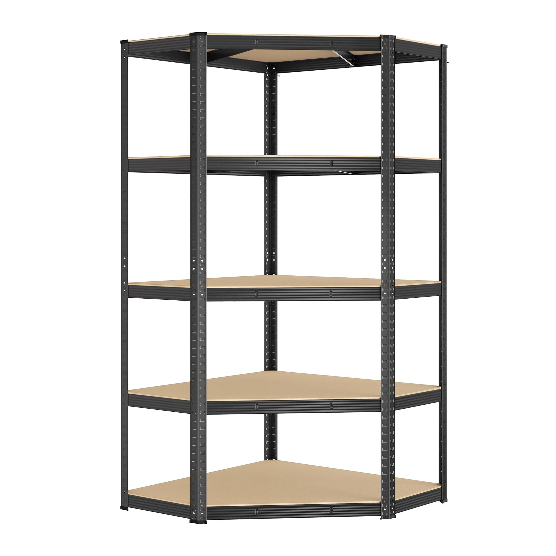 SONGMICS Eckregal GLR080B01, Schwerlastregal aus Metall mit 5 Ebenen in Tintenschwarz-Naturbeige