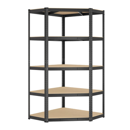 SONGMICS Eckregal GLR080B01, Schwerlastregal aus Metall mit 5 Ebenen in Tintenschwarz-Naturbeige