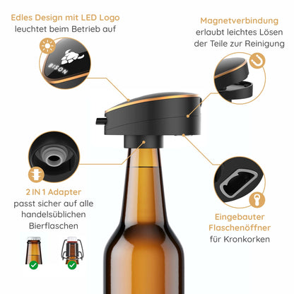 BISON Biersonikator – Ultraschall-Flaschenaufsatz für Bier