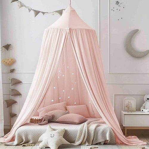 Ginkago Betthimmel Baldachin für Kinderzimmer und Babybett Blassrosa, weicher atmungsaktiver Stoff