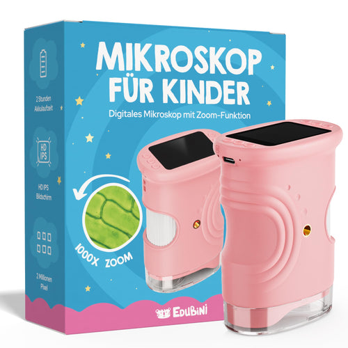 Edubini Digitales Mikroskop für Kinder, 1000-fach, mit HD-Bildschirm – kompakt und tragbar