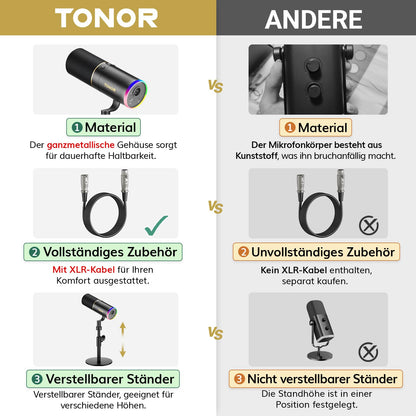 TONOR TD520S Dynamisches Mikrofon mit USB/XLR für Streaming und Gaming