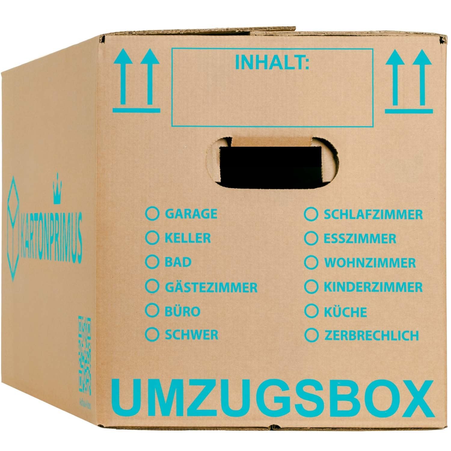 Kartonprimus Umzugskartons 620 x 300 x 330 mm, zweiwellig, 25 Stück, mit verstärkten Tragegriffen und Ankreuzfeldern