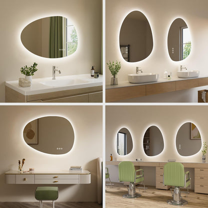 S'AFIELINA Asymmetrischer LED Badspiegel 60x45cm - Dimmbar, Beschlagfrei