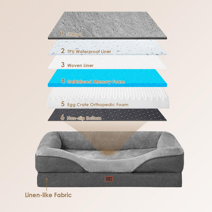 EHEYCIGA Orthopädisches Hundebett für grosse Hunde, Memory Foam, Grau