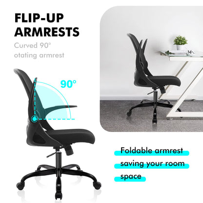 KERDOM Bürostuhl 933 – Ergonomisch, klappbare Armlehnen, Schwarz