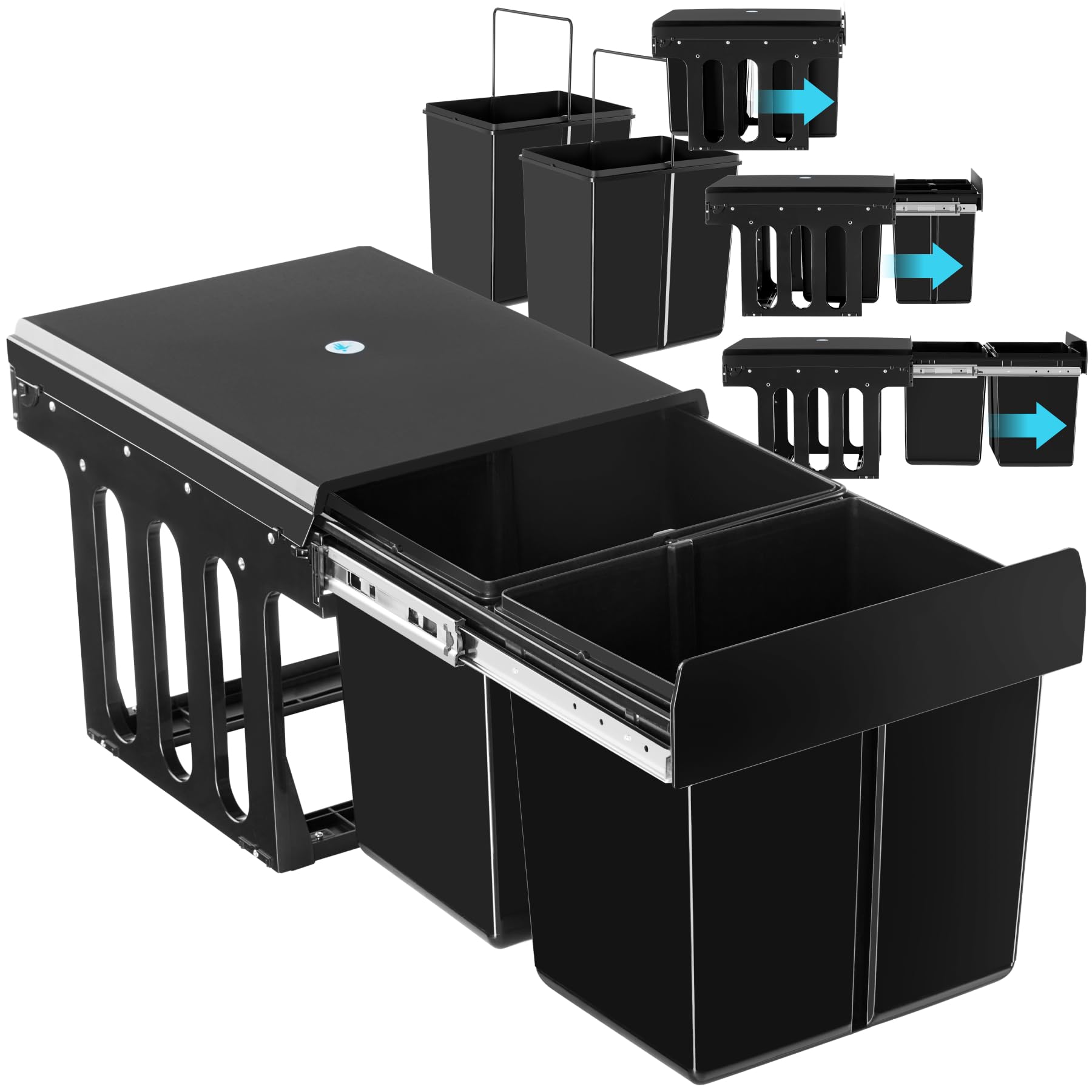 tectake Einbaumülleimer Ashlyn 2 x 15 L, ausziehbar, für Unterschrank, Kunststoff, zwei Behälter