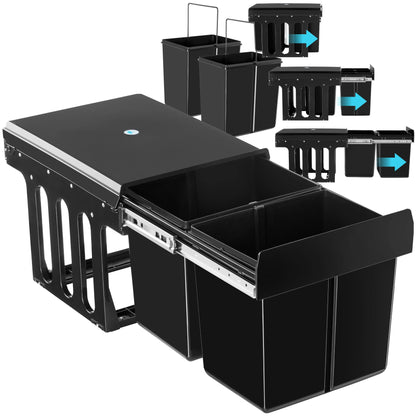 tectake Einbaumülleimer Ashlyn 2 x 15 L, ausziehbar, für Unterschrank, Kunststoff, zwei Behälter