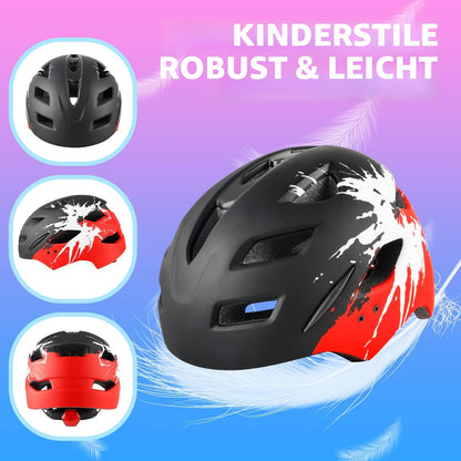 RaMokey Kinder-Fahrradhelm mit LED-Rücklicht 50-56 cm, schwarz-rot