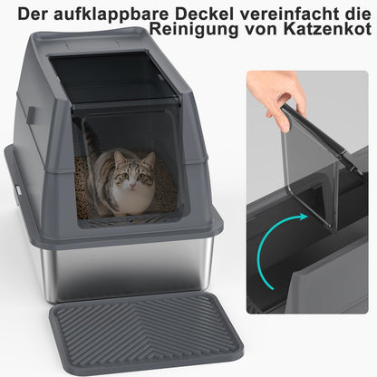FURTIME XXL Katzenklo Edelstahl – geschlossen mit Deckel