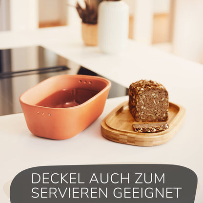 Steinzeit Design Brotkasten - Keramik mit Bambusdeckel