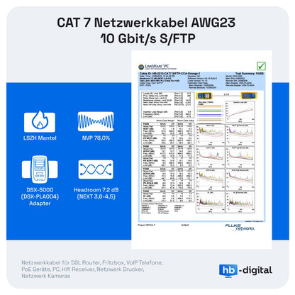 HB-DIGITAL CAT 7 Netzwerkkabel 50m Verlegekabel S/FTP Orange