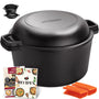 Overmont Dutch Oven Gusseisen Topf, Deckel als 27 cm Bratpfanne, mit zwei Silikon-Griffabdeckungen