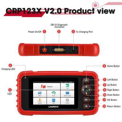 LAUNCH CRP123X V2.0 OBD2 Diagnosegerät für Motor, Getriebe, ABS, SRS