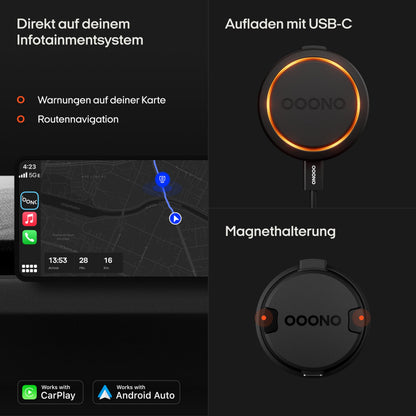 OOONO Co-Driver NO2 Verkehrsalarm mit CarPlay und Android Auto