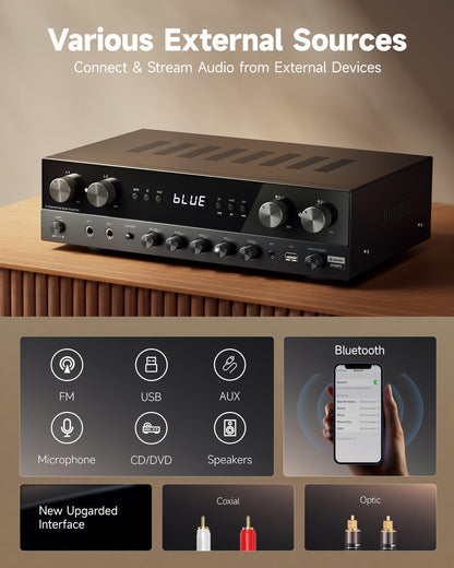 Donner Premium 4-Kanal Stereo Verstärker 1000W - Bluetooth Heimkino