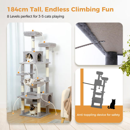 PAWZ Road Kratzbaum für Grosse Katzen, Stabil 184 cm – Grau
