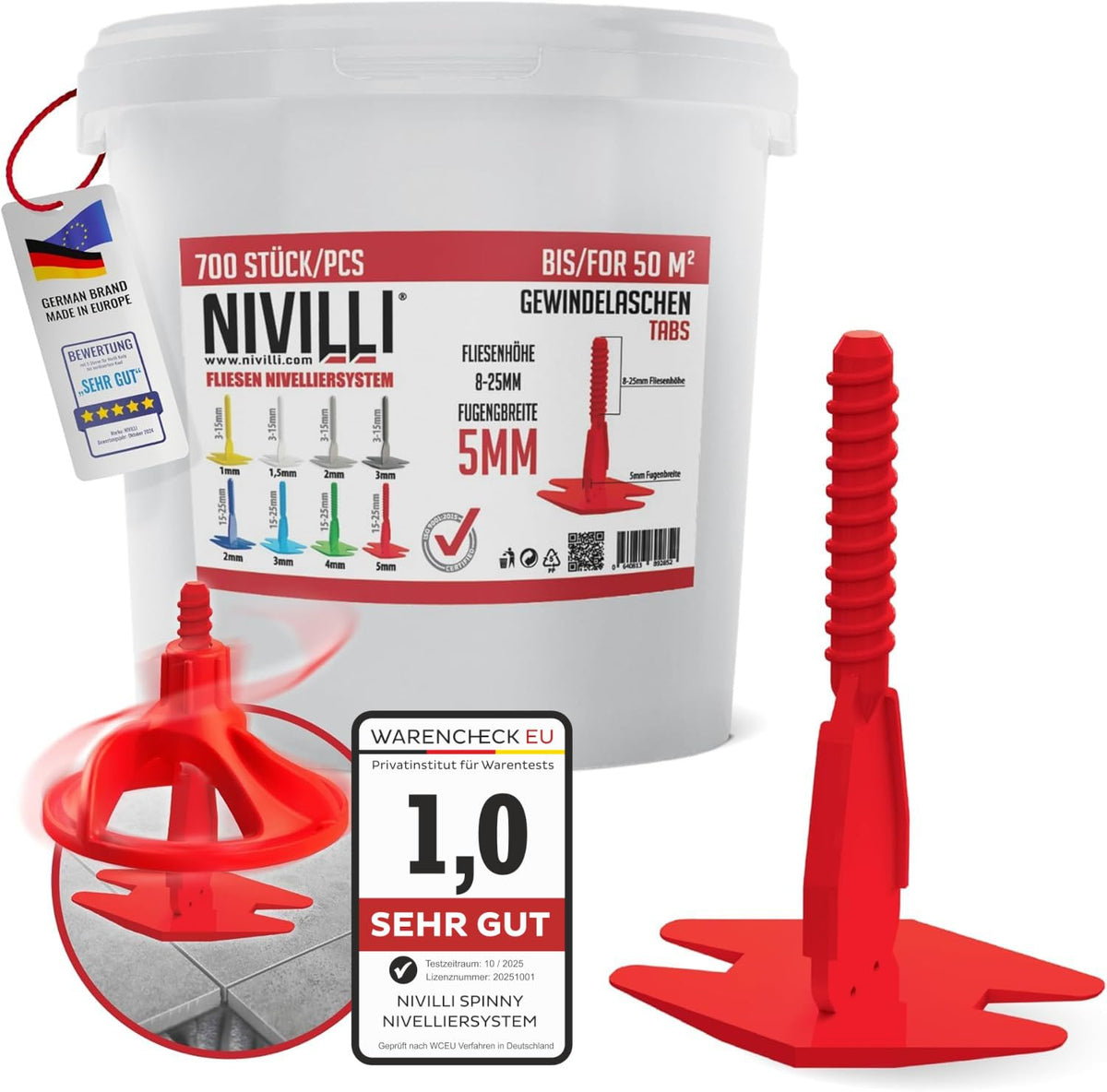 Nivilli Spinny Tabs Gewindelaschen 5 mm, 700 Stück - Nivelliersystem aus technischem Kunststoff