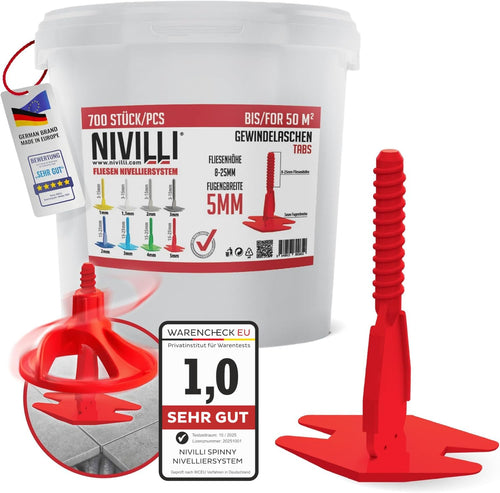 Nivilli Spinny Tabs Gewindelaschen 5 mm, 700 Stück - Nivelliersystem aus technischem Kunststoff