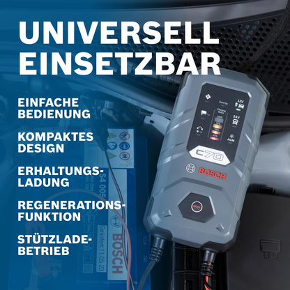 Bosch C70 Autobatterie-Ladegerät – 10A Erhaltungsladung 12V/24V