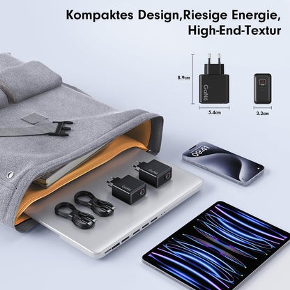 HSSNS 90W USB C Ladegerät, 2er-Pack GaN PD Schnellladegerät mit Kabel