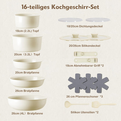SwissCook Kochgeschirr-Set 16-tlg. – Antihaft Induktion abnehmbar