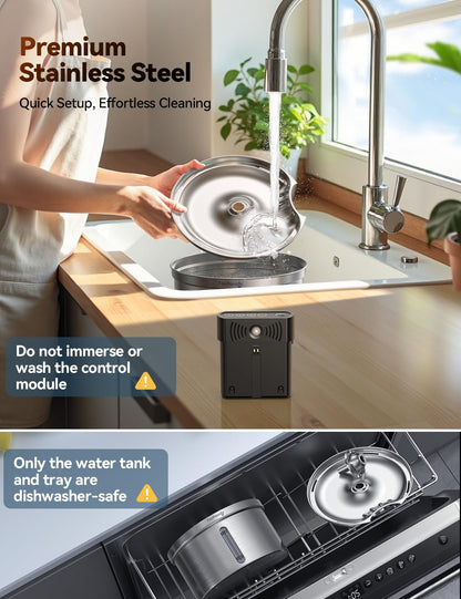 FEELNEEDY FN-W19 Katzenbrunnen Edelstahl kabellos mit Sensor 3,5 L