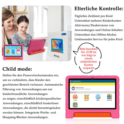 ZIOVO Kinder Tablet 10 Zoll Android 14 mit EVA Hülle - Rosa