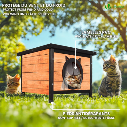 VOUNOT Katzenhaus aus Holz, wetterfest, Katzenohren-Design, 57x45x43cm