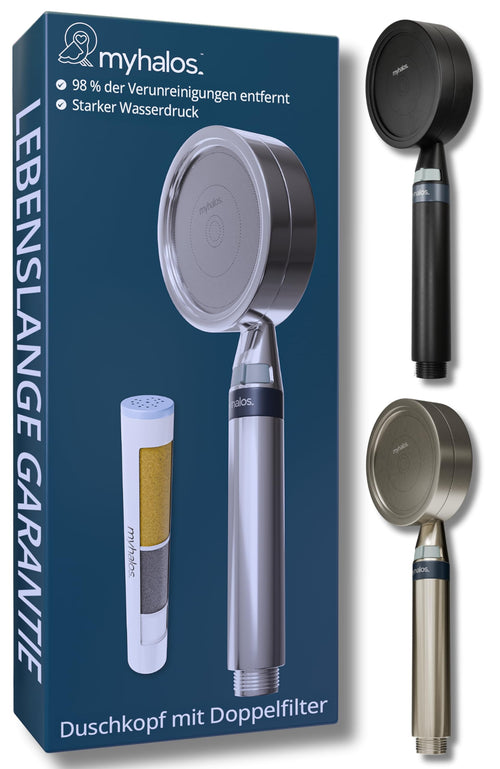 MyHalos Duschkopf mit Filter – Handbrause für hartes Wasser mit dreistufiger Filtration