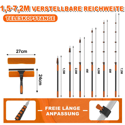 SISUPASSIE Fensterabzieher 2-in-1 mit Teleskopstiel, 7,2 m Reichweite
