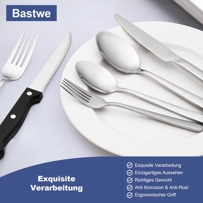 Bastwe Besteckset 72-teilig Edelstahl mit Steakmesser für 12 Personen